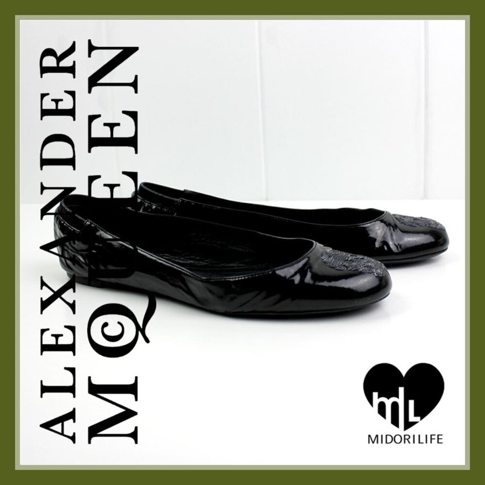 ALEXANDER MCQUEEN Sequin Skull Soft Patent Leather Ballet Flat